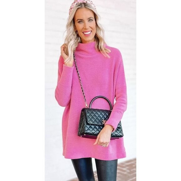 FREE PEOPLE Ottoman Slouchy Tunic in Electric Pink Size Small - Picture 2 of 11